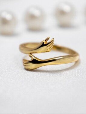 Embrace Adjustable Gold Hug Hands Ring